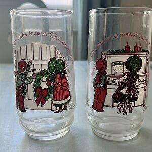 Holly Hobbie and Robby Christmas glasses. 1978 Limited Edition..